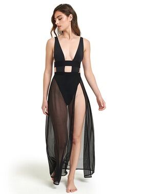 Bluebella Topaz Long Chemise Black Sheer Cutout Maxi Lingerie Gown